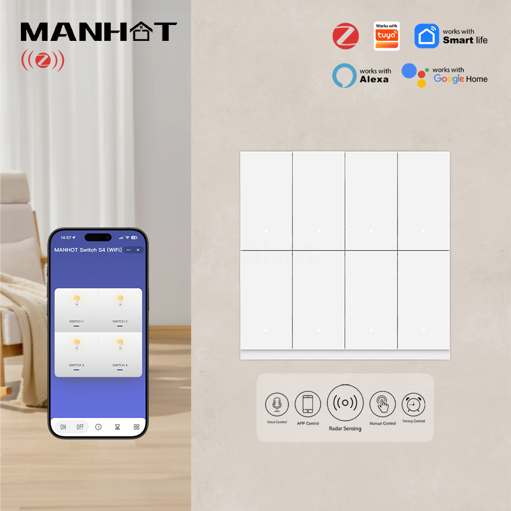 Smart Light Switch Wifi - MANHOT 6/8 Kanallı WiFi Zigbee Akıllı